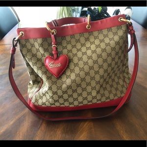 Gucci red leather canvas tote bag valentine 2012